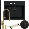 Zlew granitowy czarny metalik sink 60 bateria złota quadron marilyn syfon black matt manualny