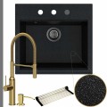 Zlew granitowy czarny metalik sink 60 bateria złota quadron marilyn syfon grafitowy automatyczny z przyciskiem