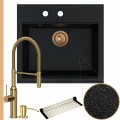 Zlew granitowy czarny metalik sink 60 bateria złota quadron marilyn syfon miedziany manualny