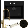 Zlew granitowy złoty metalik sink 60 bateria złota quadron marilyn syfon black matt manualny