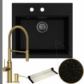 Zlew granitowy złoty metalik sink 60 bateria złota quadron marilyn syfon grafitowy manualny