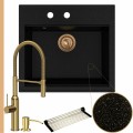 Zlew granitowy złoty metalik sink 60 bateria złota quadron marilyn syfon miedziany manualny