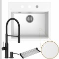 Zlew granitowy biały sink 60 bateria czarna quadron marilyn syfon srebrny automatyczny z pokrętłem