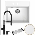 Zlew granitowy biały sink 60 bateria czarna quadron marilyn syfon srebrny klik klak