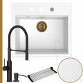 Zlew granitowy biały sink 60 bateria czarna quadron marilyn syfon złoty automatyczny z przyciskiem