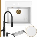 Zlew granitowy biały sink 60 bateria czarna quadron marilyn syfon złoty manualny