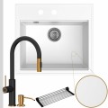 Zlew granitowy biały sink 60 bateria quadron jennifer syfon srebrny manualny
