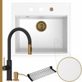 Zlew granitowy biały sink 60 bateria quadron jennifer syfon złoty automatyczny z pokrętłem