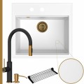 Zlew granitowy biały sink 60 bateria quadron jennifer syfon złoty manualny