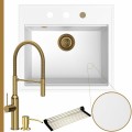 Zlew granitowy biały sink 60 bateria złota quadron marilyn syfon złoty automatyczny z przyciskiem