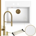Zlew granitowy biały sink 60 bateria złota quadron marilyn syfon złoty manualny