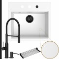 Zlew granitowy biały sink 60 bateria czarna quadron marilyn syfon black matt automatyczny z pokrętłem