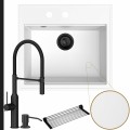 Zlew granitowy biały sink 60 bateria czarna quadron marilyn syfon black matt manualny