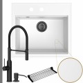 Zlew granitowy biały sink 60 bateria czarna quadron marilyn syfon grafitowy manualny