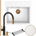 Zlew granitowy biały sink 60 bateria quadron jennifer syfon miedziany manualny