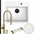 Zlew granitowy biały sink 60 bateria złota quadron marilyn syfon black matt automatyczny z pokrętłem