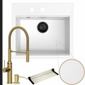 Zlew granitowy biały sink 60 bateria złota quadron marilyn syfon black matt manualny