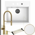 Zlew granitowy biały sink 60 bateria złota quadron marilyn syfon grafitowy automatyczny z pokrętłem