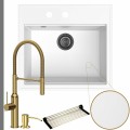 Zlew granitowy biały sink 60 bateria złota quadron marilyn syfon grafitowy manualny