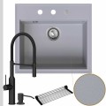 Zlew granitowy szary sink 60 bateria czarna quadron marilyn syfon srebrny automatyczny z pokrętłem