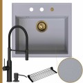 Zlew granitowy szary sink 60 bateria czarna quadron marilyn syfon złoty automatyczny z pokrętłem