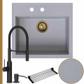 Zlew granitowy szary sink 60 bateria czarna quadron marilyn syfon złoty manualny