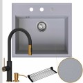 Zlew granitowy szary sink 60 bateria quadron jennifer syfon srebrny automatyczny z pokrętłem