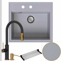 Zlew granitowy szary sink 60 bateria quadron jennifer syfon srebrny klik klak