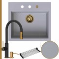 Zlew granitowy szary sink 60 bateria quadron jennifer syfon złoty automatyczny z pokrętłem