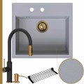Zlew granitowy szary sink 60 bateria quadron jennifer syfon złoty manualny