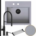 Zlew granitowy szary sink 60 bateria czarna quadron marilyn syfon black matt manualny