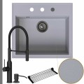 Zlew granitowy szary sink 60 bateria czarna quadron marilyn syfon grafitowy automatyczny z przyciskiem