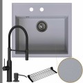 Zlew granitowy szary sink 60 bateria czarna quadron marilyn syfon grafitowy manualny