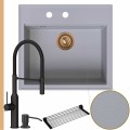 Zlew granitowy szary sink 60 bateria czarna quadron marilyn syfon miedziany manualny