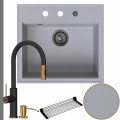 Zlew granitowy szary sink 60 bateria quadron jennifer syfon grafitowy automatyczny z przyciskiem