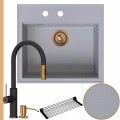 Zlew granitowy szary sink 60 bateria quadron jennifer syfon miedziany manualny