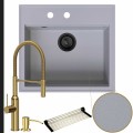 Zlew granitowy szary sink 60 bateria złota quadron marilyn syfon black matt manualny