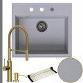 Zlew granitowy szary sink 60 bateria złota quadron marilyn syfon grafitowy automatyczny z pokrętłem