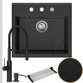 Zlew granitowy grafitowy sink 60 bateria czarna quadron marilyn syfon srebrny automatyczny z przyciskiem