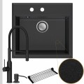 Zlew granitowy grafitowy sink 60 bateria czarna quadron marilyn syfon srebrny klik klak