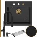 Zlew granitowy grafitowy sink 60 bateria czarna quadron marilyn syfon złoty automatyczny z pokrętłem