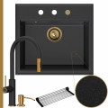 Zlew granitowy grafitowy sink 60 bateria quadron jennifer syfon złoty automatyczny z przyciskiem