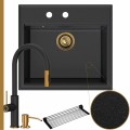 Zlew granitowy grafitowy sink 60 bateria quadron jennifer syfon złoty manualny