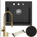 Zlew granitowy grafitowy sink 60 bateria złota quadron marilyn syfon srebrny automatyczny z pokrętłem
