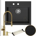Zlew granitowy grafitowy sink 60 bateria złota quadron marilyn syfon srebrny klik klak