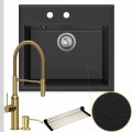 Zlew granitowy grafitowy sink 60 bateria złota quadron marilyn syfon srebrny manualny