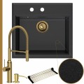 Zlew granitowy grafitowy sink 60 bateria złota quadron marilyn syfon złoty manualny