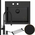 Zlew granitowy grafitowy sink 60 bateria czarna quadron marilyn syfon black matt manualny