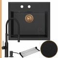 Zlew granitowy grafitowy sink 60 bateria czarna quadron marilyn syfon miedziany manualny