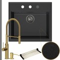Zlew granitowy grafitowy sink 60 bateria złota quadron marilyn syfon grafitowy automatyczny z przyciskiem